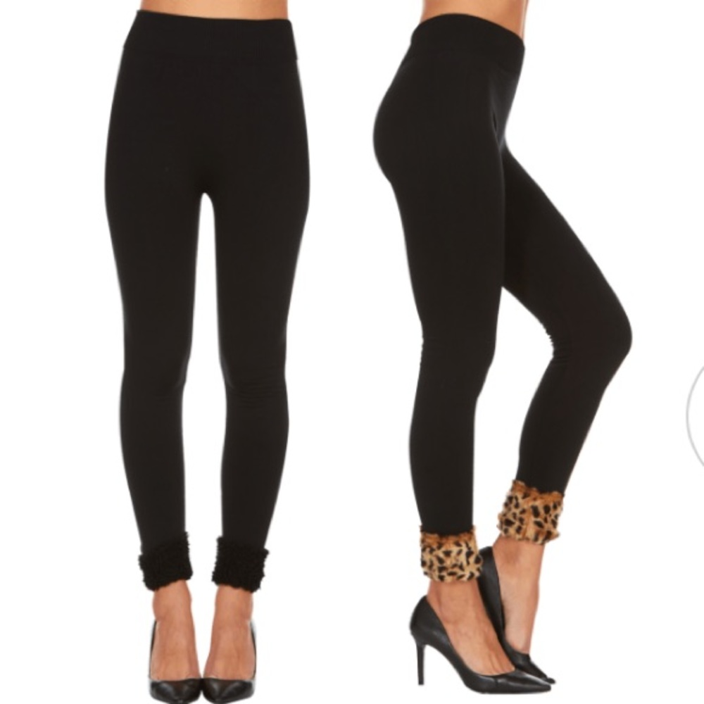 Connection18 Black Fleece Lined Fur Cuff Leggings Size Large